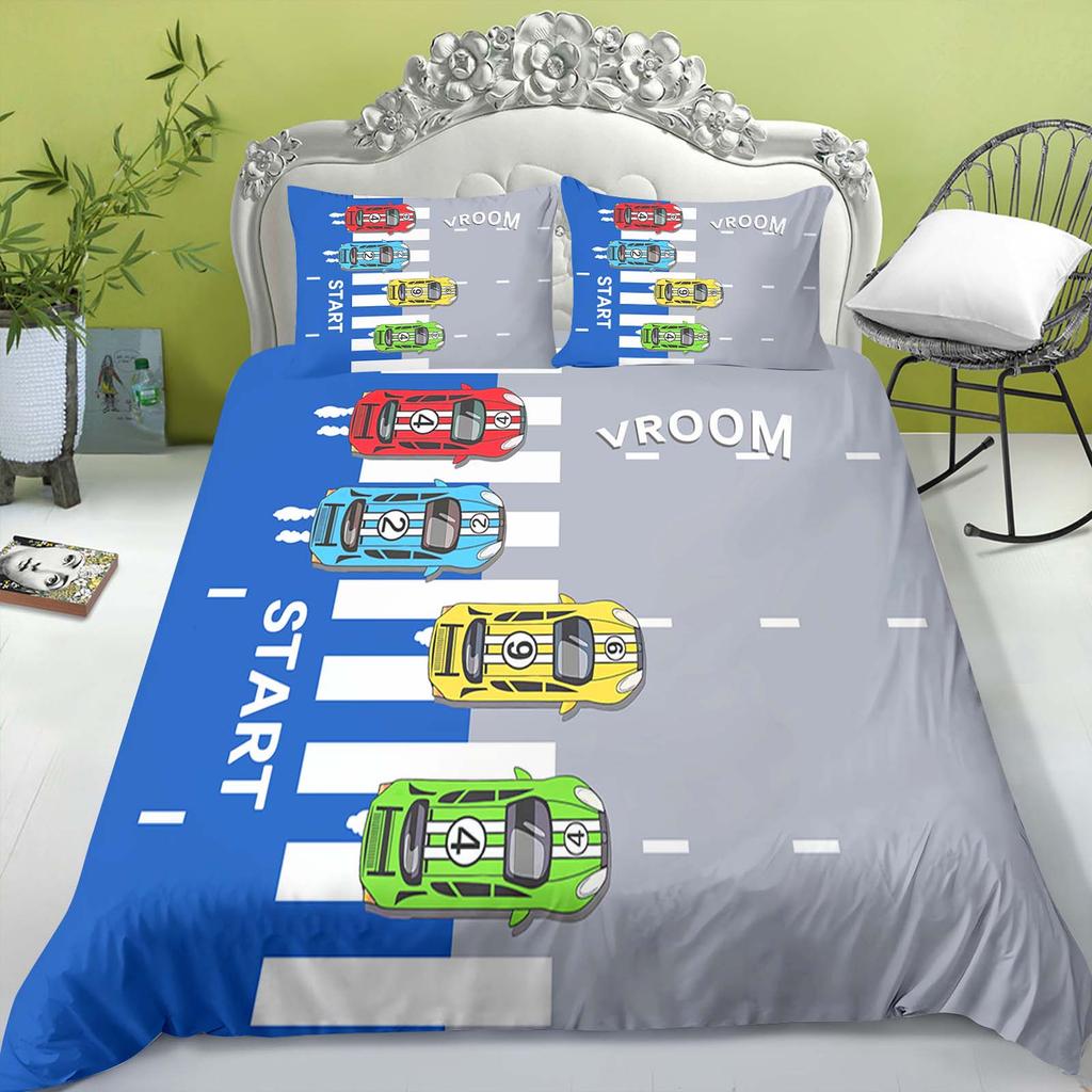 Cartoon Car Anime Bedding Set Duvet CoverPolyester Suitable For Children And Adults 3-Piece Set