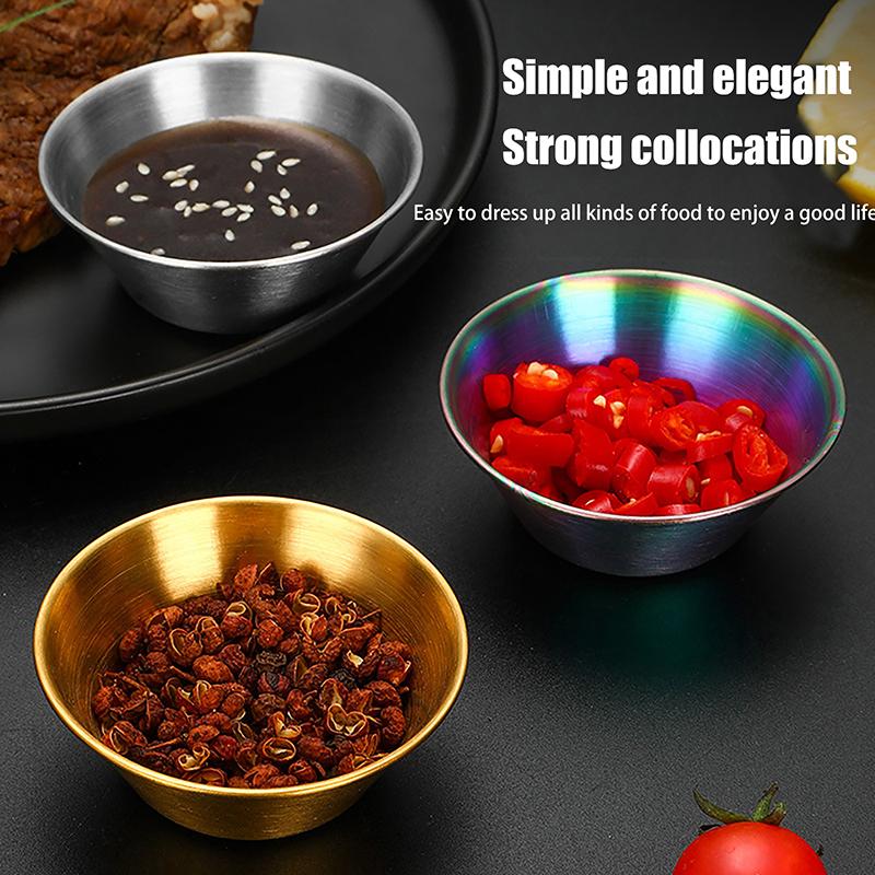 1Pc Stainless Steel Small Round Seasoning Dish  Pot Dipping Bowl Soy Sauce Cup Sushi Vinegar Soy Saucer Container Tray