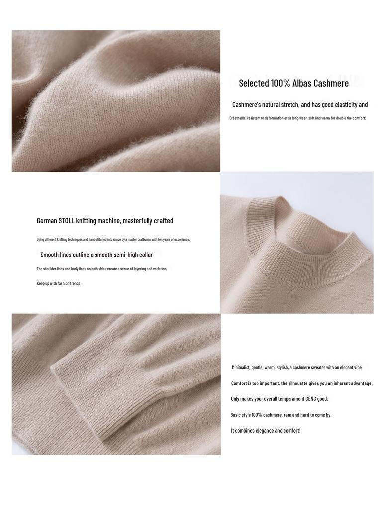 Men's 100% Pure Cashmere Double-Layer Sweater, Semi-High Neck, 2025 Autumn/Winter Thick Knit Base Layer