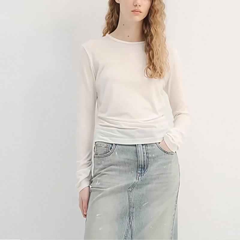 MC25 Slimming Crew Neck Tencel Merino Wool Long Sleeve Top