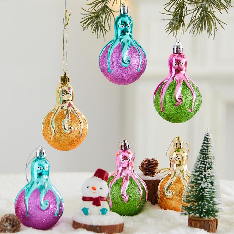Colorful Christmas Tree Ornaments: Painted Octopus Ball Scene
