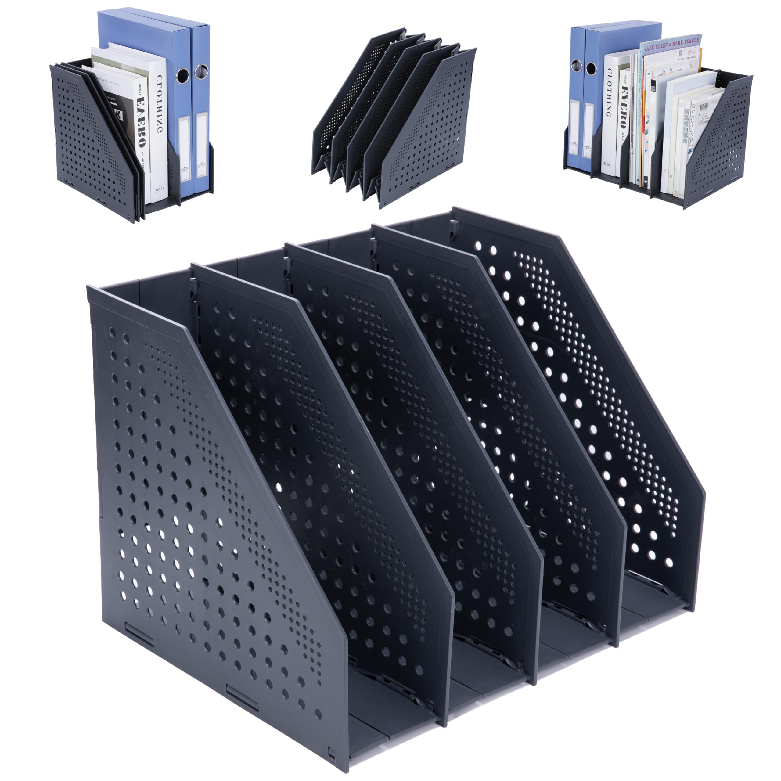 FRETONBA Desk Foldable A4 File File Expandable Desktop Office No Assembly 4 Dark Gray Shelf, Bookstand, Stand, Box, Storage,