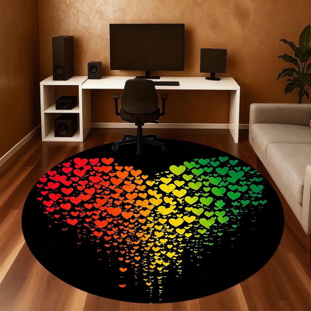 1PC heart rainbow Office Round Area Rug, Under Office Chairs Bedroom Living Room Home Decor,Carpet for Office, -1110228