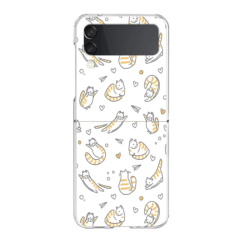 Cat Cute Kitten Cartoon For Samsung Galaxy Z Flip 3 4 5 Hard Folding Clear PC Phone Case For Samsung Z Flip3 Back Cover Bumper