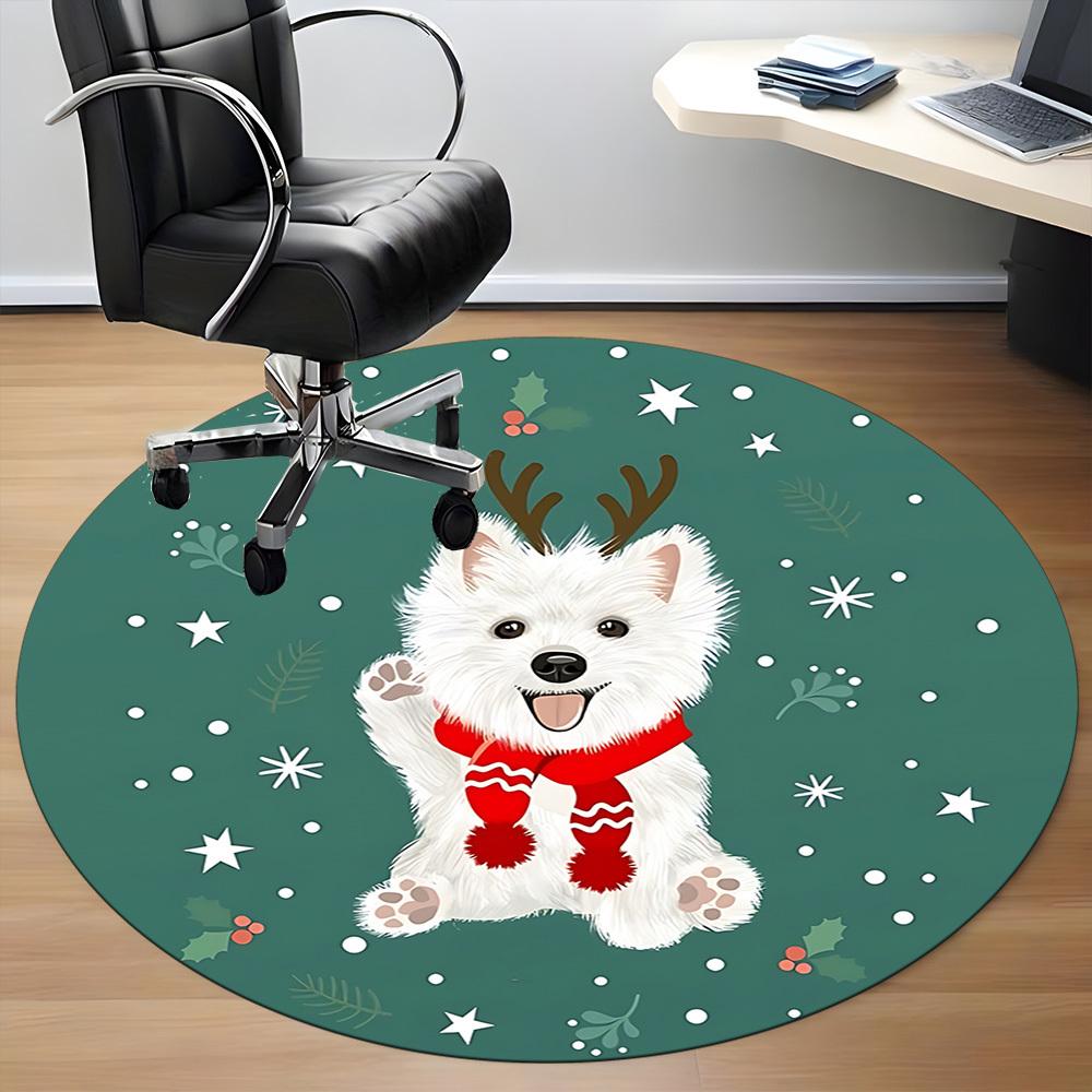 1 Stück Weihnachtshund Stuhl Teppich für Büro, Rutschfest, Weich und Langlebig Büroteppich für Innendekoration