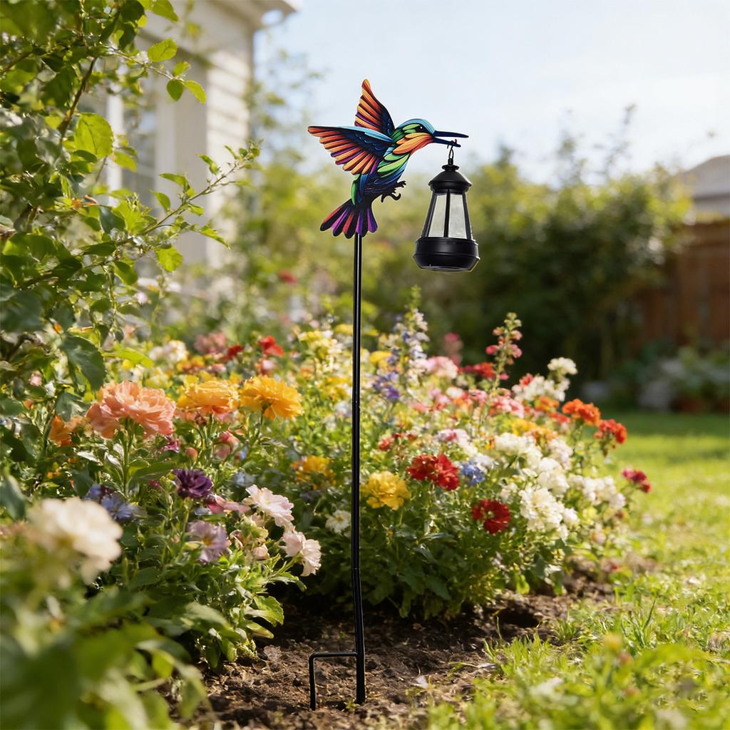 JYL TS/084,Iron Colorful Hummingbird Lantern Stake Light for Outdoor Solar Villa Garden Lawn Decor