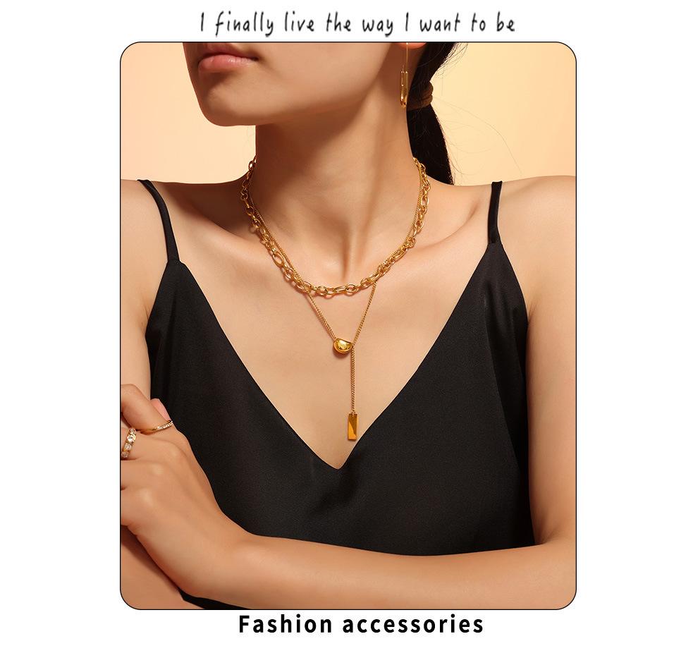 Niche Acacia Bean 18k Gold-Plated Stainless Steel Double Layer Necklace for Women
