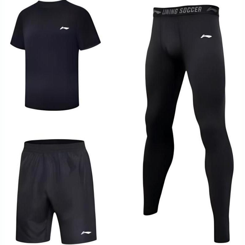 

Li-Ning Quick-Dry Training Three-Piece Fitness Set Men sets Black YWBU070-1 S