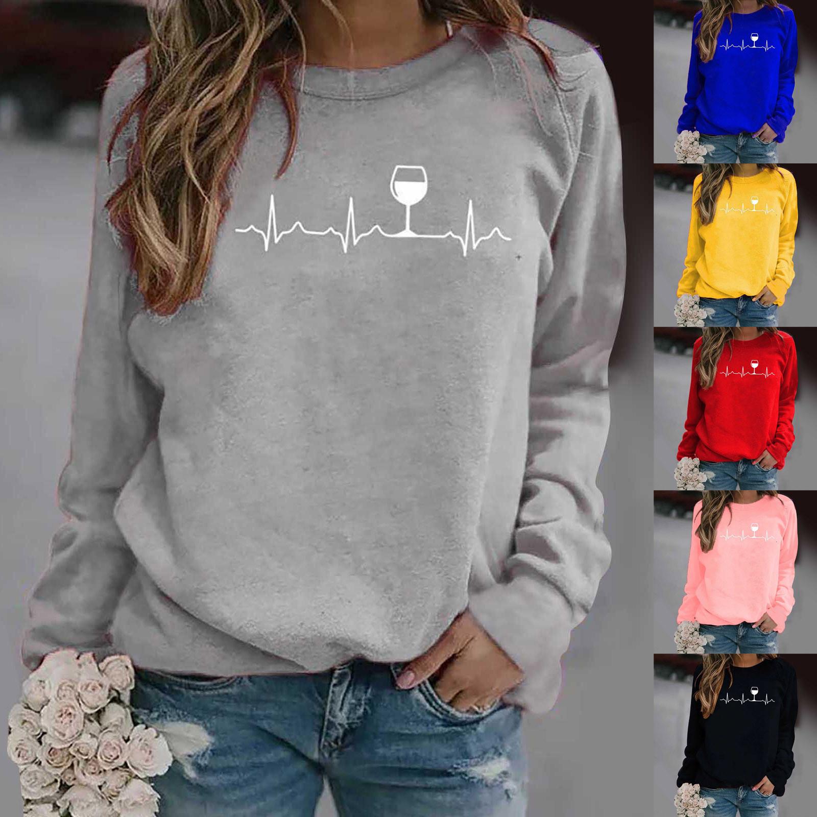 

Women s Fashion Long Sleeve Printed Sweatershirt Loosen Blouse Tops L розовый