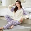 Women's Pajama Set with Chest Pad - Long Sleeve, Long Pants, Plus Size, Casual Homewear for Spring, Autumn, Winter