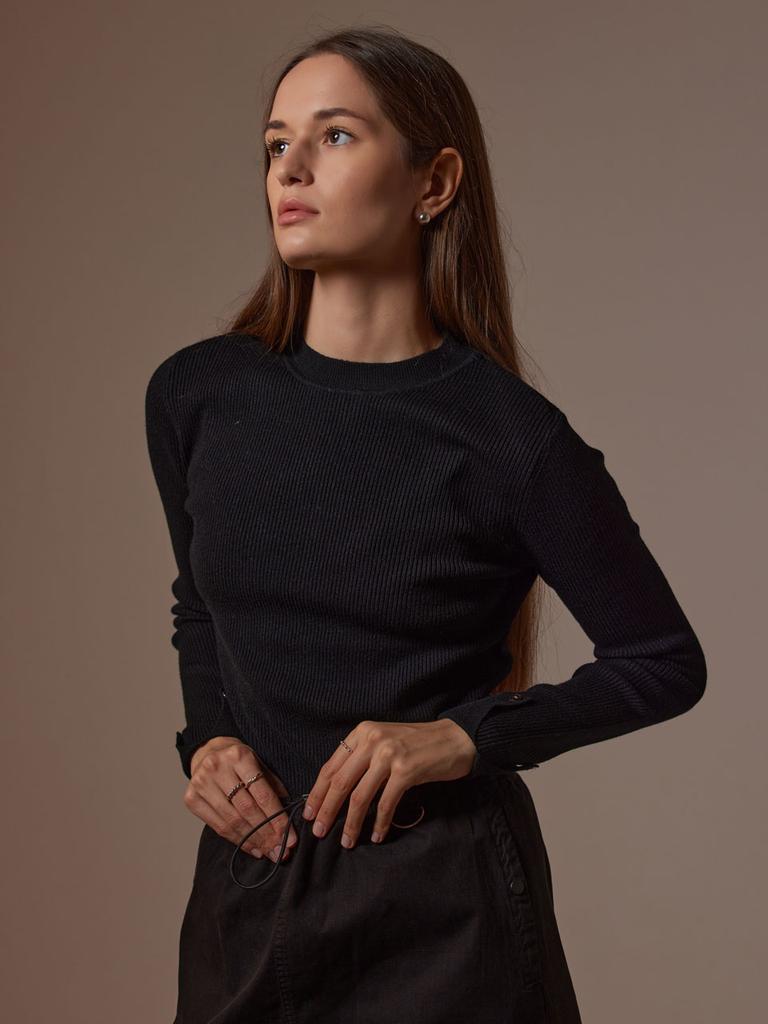 AYIHOLIC CASHMERE Ribbed Round Neck Knit With Sleeve Slits