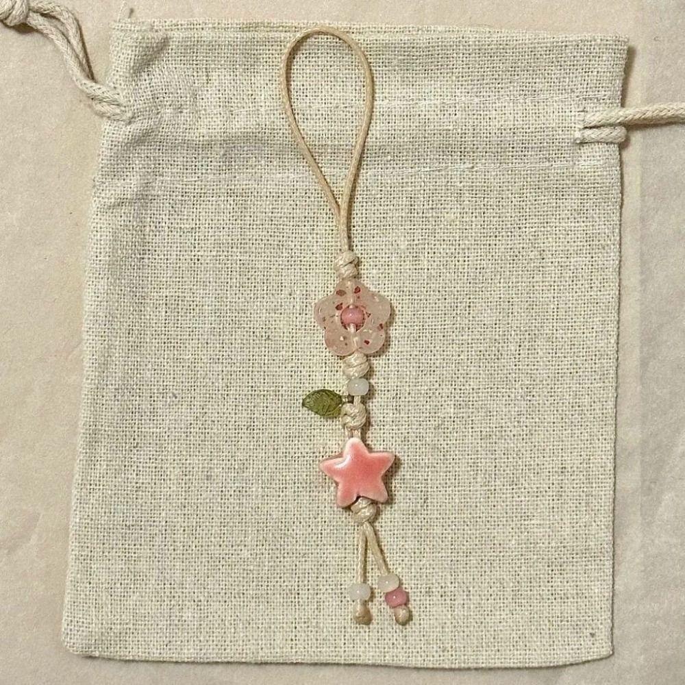 Pastel Colors Star Flower Phone Charm Ceramic Beaded Phone Lanyard Mobile Phone Strap  Women Girls
