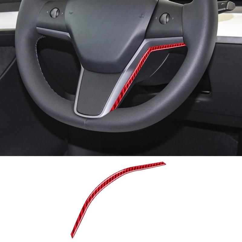 1PC Real Carbon Fiber For Tesla Model 3 Model Y 2017-2022 Car Steering Wheel Under Trim Strip Sticker Car Interior Accessories