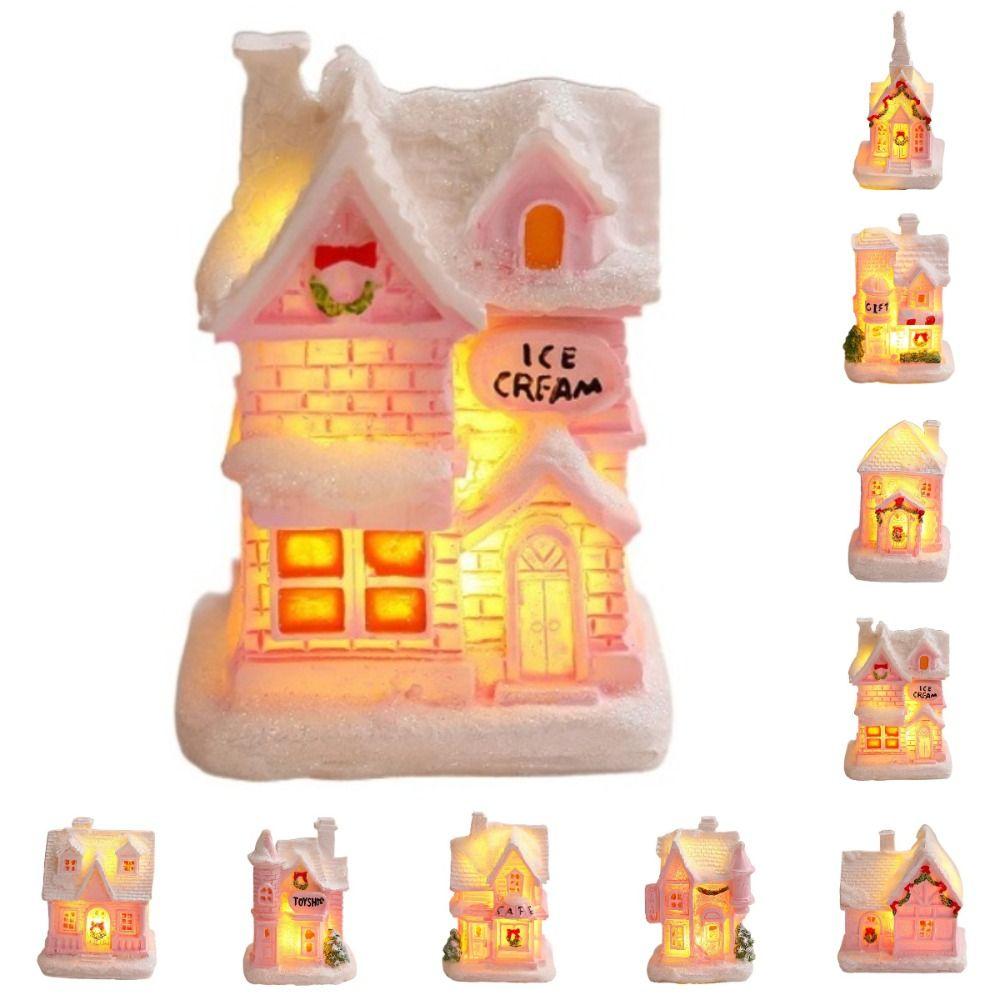 Resin Christmas Glowing Small House Cute Christmas House Ornament  Home Xmas Decor