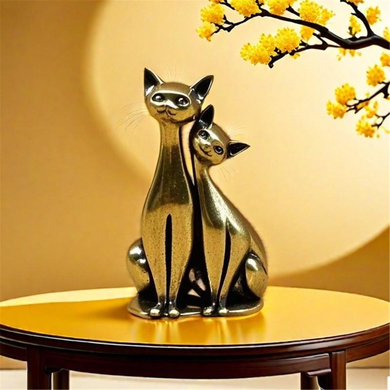 Rozgrzewające Serca Para Kochanków Koty Mosiężna Rzeźba Stopy Miniaturowa Ozdoba Dekoracje Domowe Prezent dla Par lub Miłośnika Kotów
