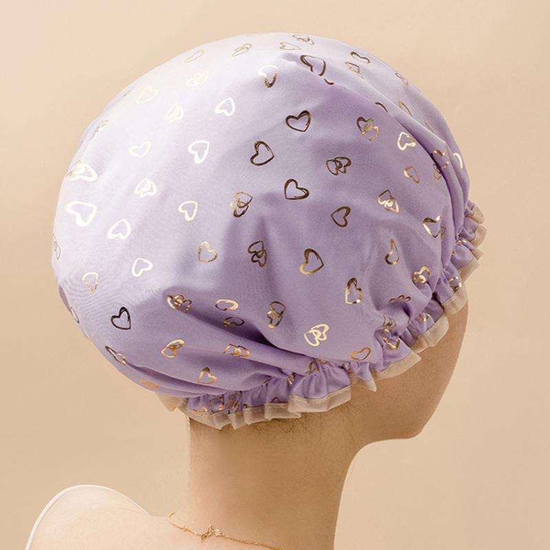 Waterproof Shower Cap Double Layer Elastic Shower Hair Cover Women Supplies For Kitchen Bathroom Shampoo Caps Bathing Hat
