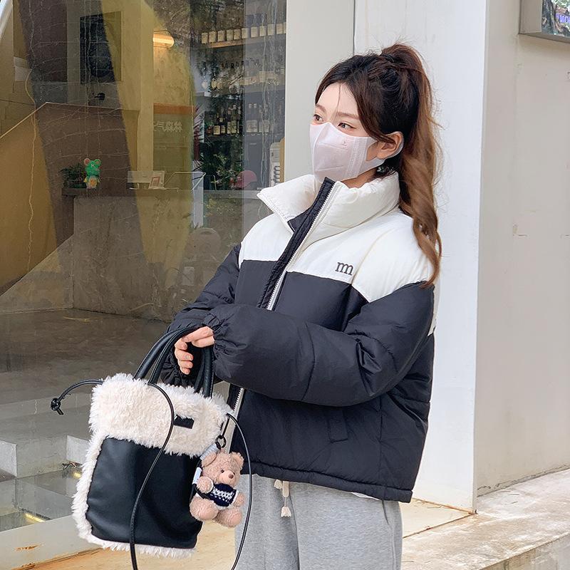 Fashion Casual Winter Coat Women's Cotton Padded Women Contrast Color Cotton Outwear Y2k Tops Thicked Warm Jackets