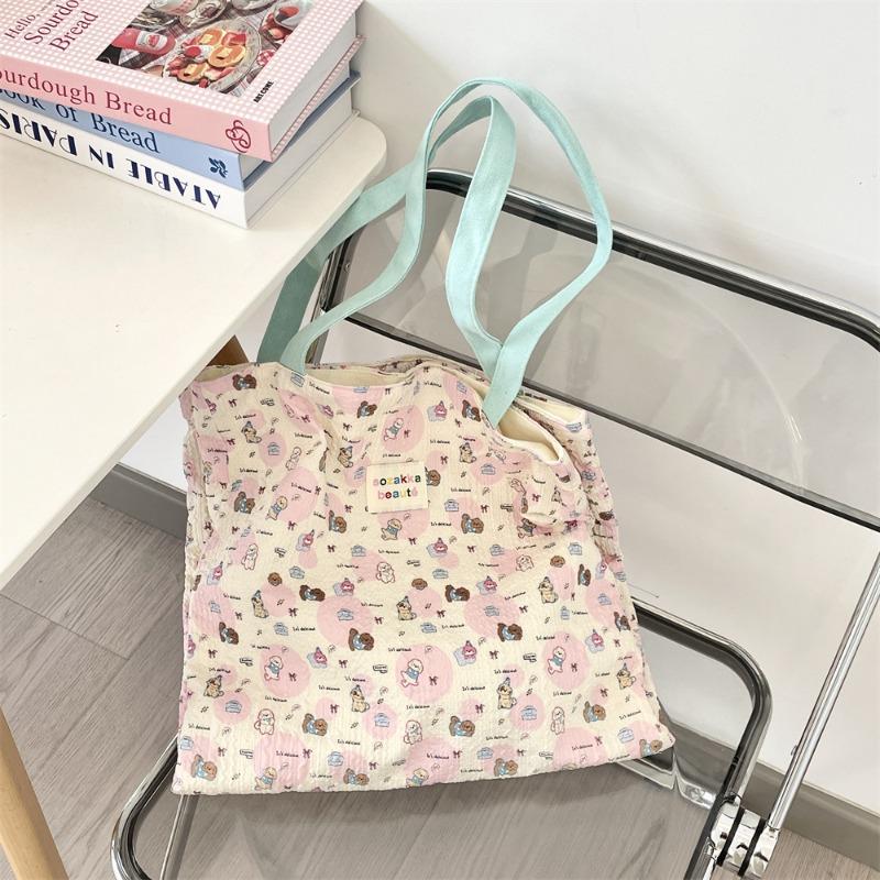 4 Contrasting Color Shoulder Canvas Bag Large Capacity Work Commuter Bag Student Female Summer Hand