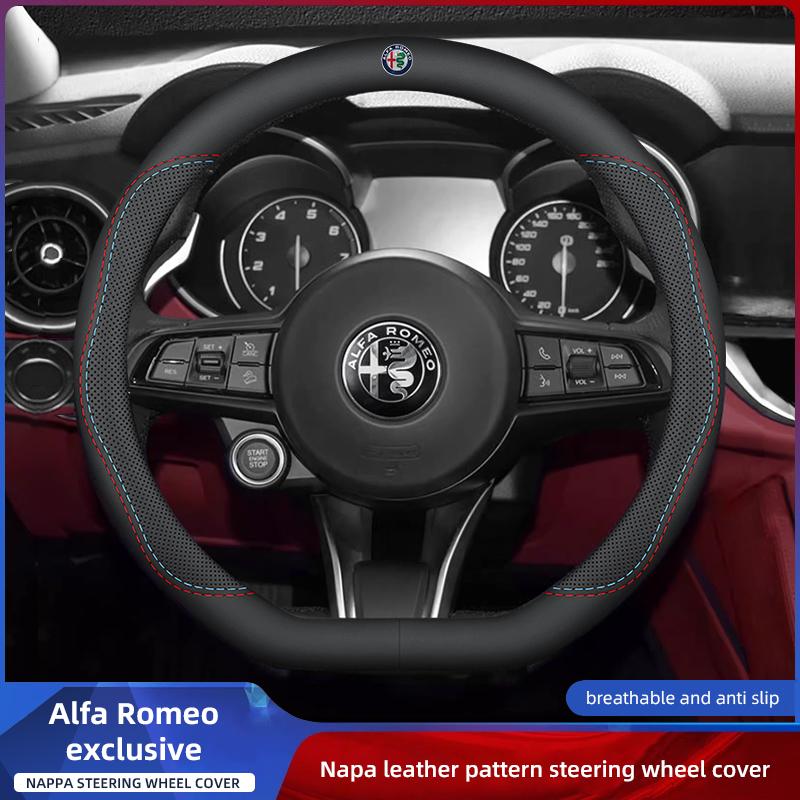EOMY5 Car Leather Steering Wheel Cover Breathable Non Slip Protect Hood For Alfa Romeo Giulietta Mito 159 Giulia Stelvio 156 147 Brera
