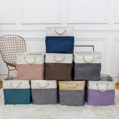 New Linen Splicing Foldable Storage Box with Handle, Toy Storage Basket, Daily Necessities Sorting Basket, Resistant To Dirt
