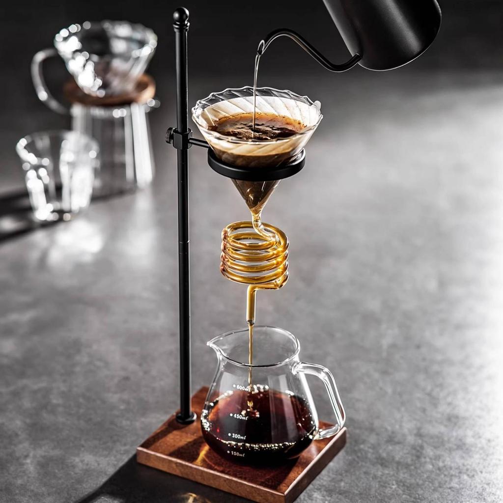 Kaffee-Dripper-Ständer mit verstellbarer Höhe Metall und Holz Pourover Kompakt für