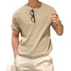 Summer Men T-Shirt Crew Neck Solid Color Short Sleeves Knitted Shirt Breathable Slim Fit Lightweight Basic Tee Casual Business Top