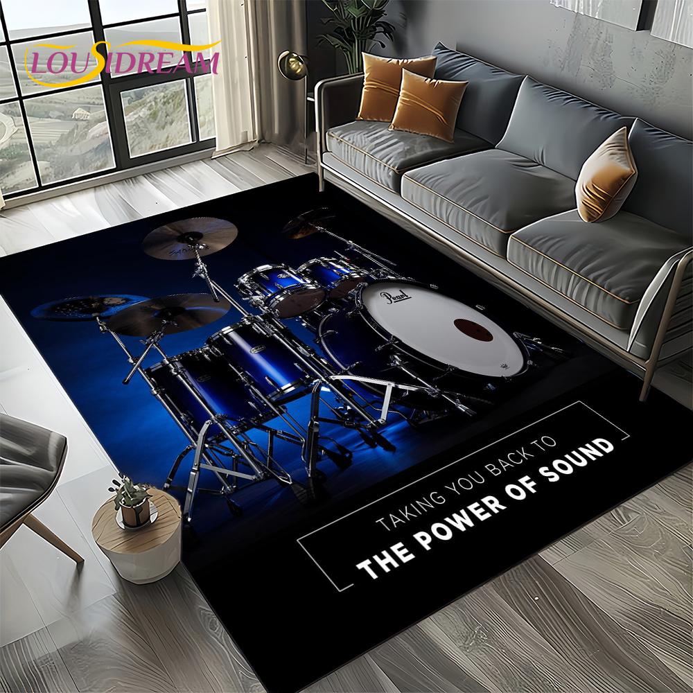 3D Cymbal DW Drum Kit Drum Set Music Instruments Carpet Rug for Living Room Bedroom Home Sofa Decoration,Kids Non-slip Floor Mat