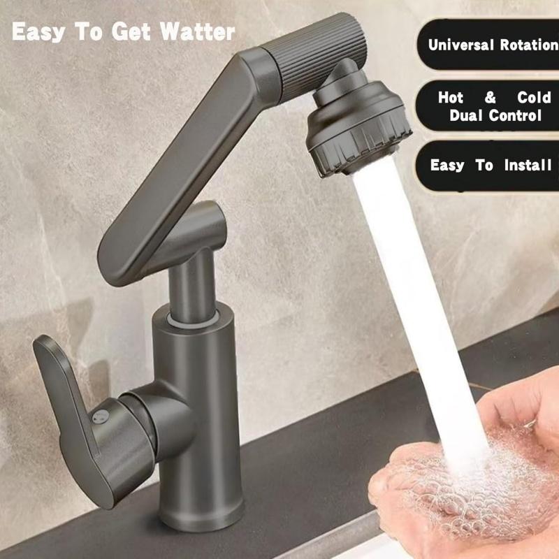 Universal Bathroom Sink Faucet with Hose 1080° Swivel Multifunction Cold and Hot Water Tap Kitchen Sink Faucet 2 Modes Water Tap