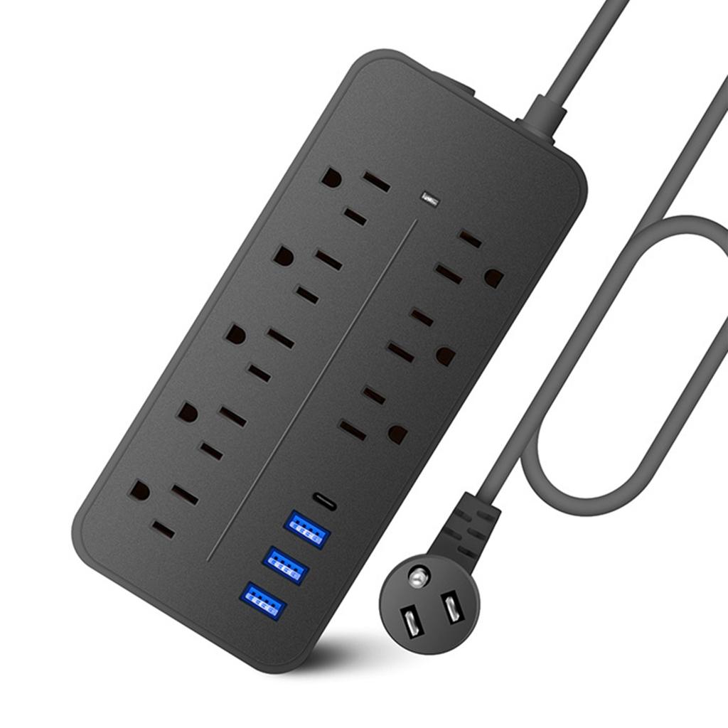 12-in-1   Protector Power Strip Extension Cord Flat Plug Power Strip with   Cord 8 Outlets and 3 USB & 1   Port 1700J Wall Mount Desk P