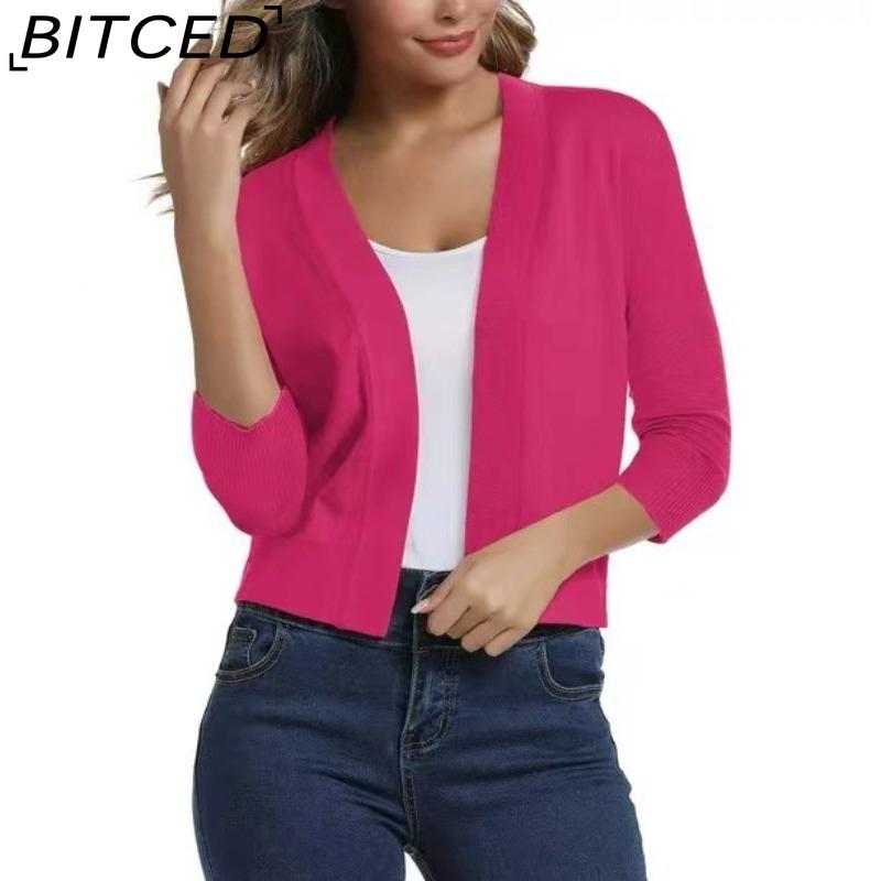 

BITCED Women s Knitwear Elegant Minimalist Versatile Short Cardigan Spring/Fall Knit Cardigan L рожевий червоний колір