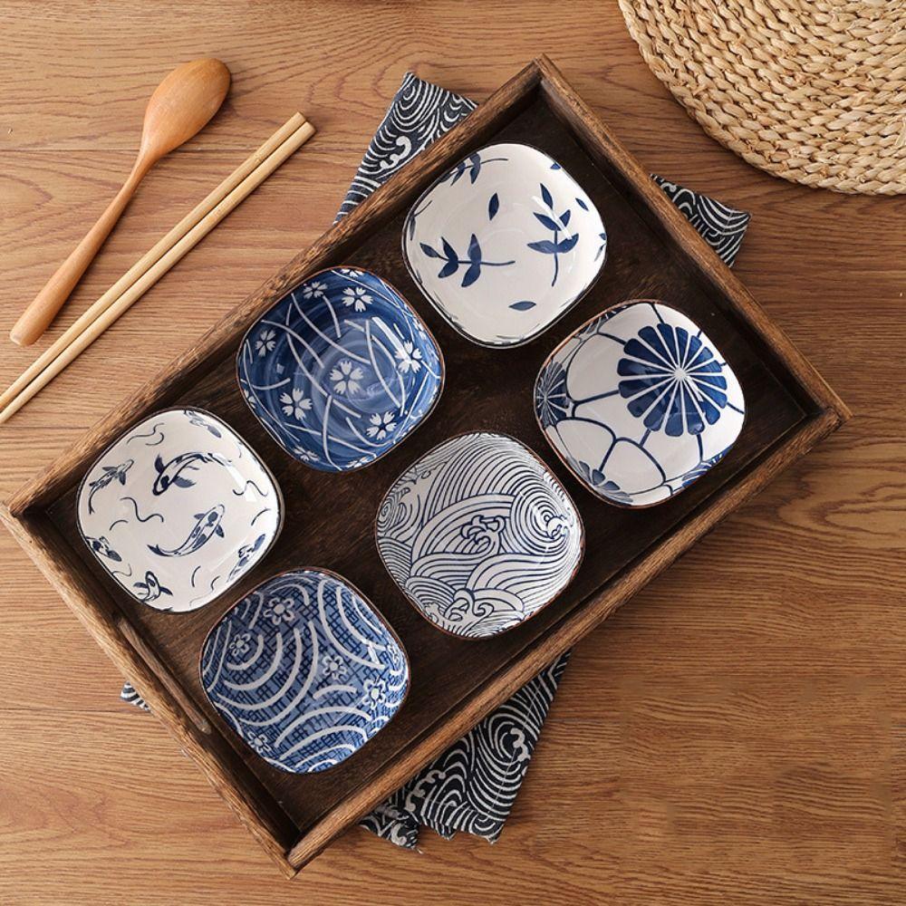 2/6Pcs Japanese Style Soy Sauce Dish Ceramic Small Serving Bowls Handmade Dipping Bowls  BBQ Party