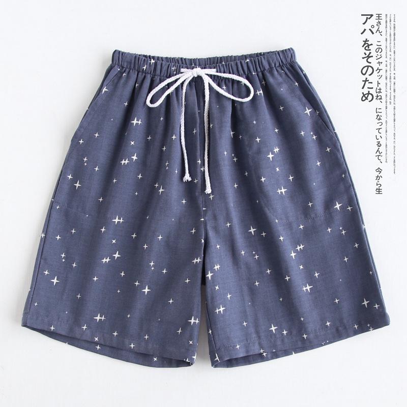 Spring, summer and autumn cotton gauze simple couple shorts thin loose men's Japanese home pajama pants air-conditioned pants comfortable