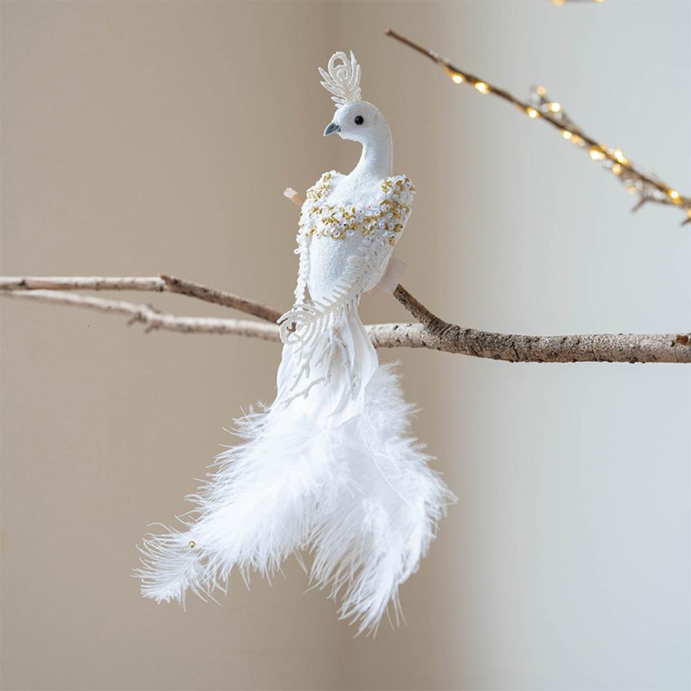 Realistic Feather Bird Hanging Pendant Built-In Clip Faux Peacock Tree Hanging  Home Party