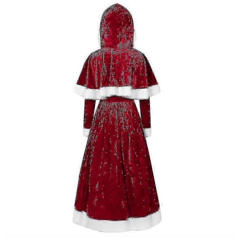 Women's Christmas Skater Hooded Fancy Dress - Santa Cosplay Outfit