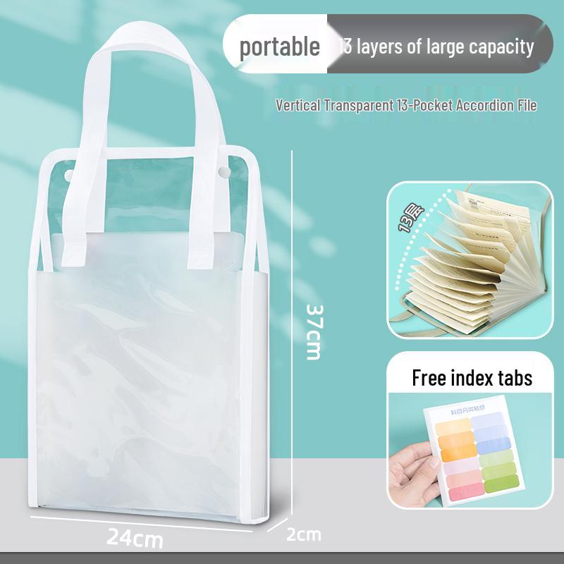 A4 Transparent 13-Layer Accordion Folder with Large Capacity and Subject Dividers