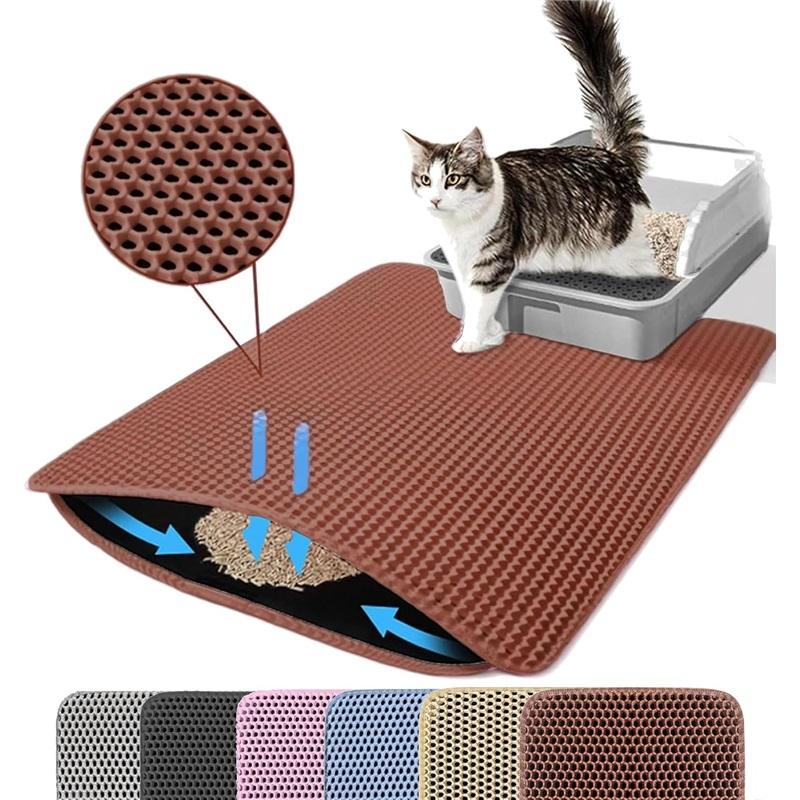 Tappetino Lettiera Gatto Doppio Strato Animali Domestici Antiscivolo Grande Tappetino Filtrante Lettiera Animali Domestici Resistente all'Usura Impermeabile Antiscivolo Tappetino Lettiera Gatto