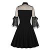 Damen Hohlgestricktes Mesh-Patchwork Retro Revers Dreiviertelarm Kleid mit großem Schwingrock