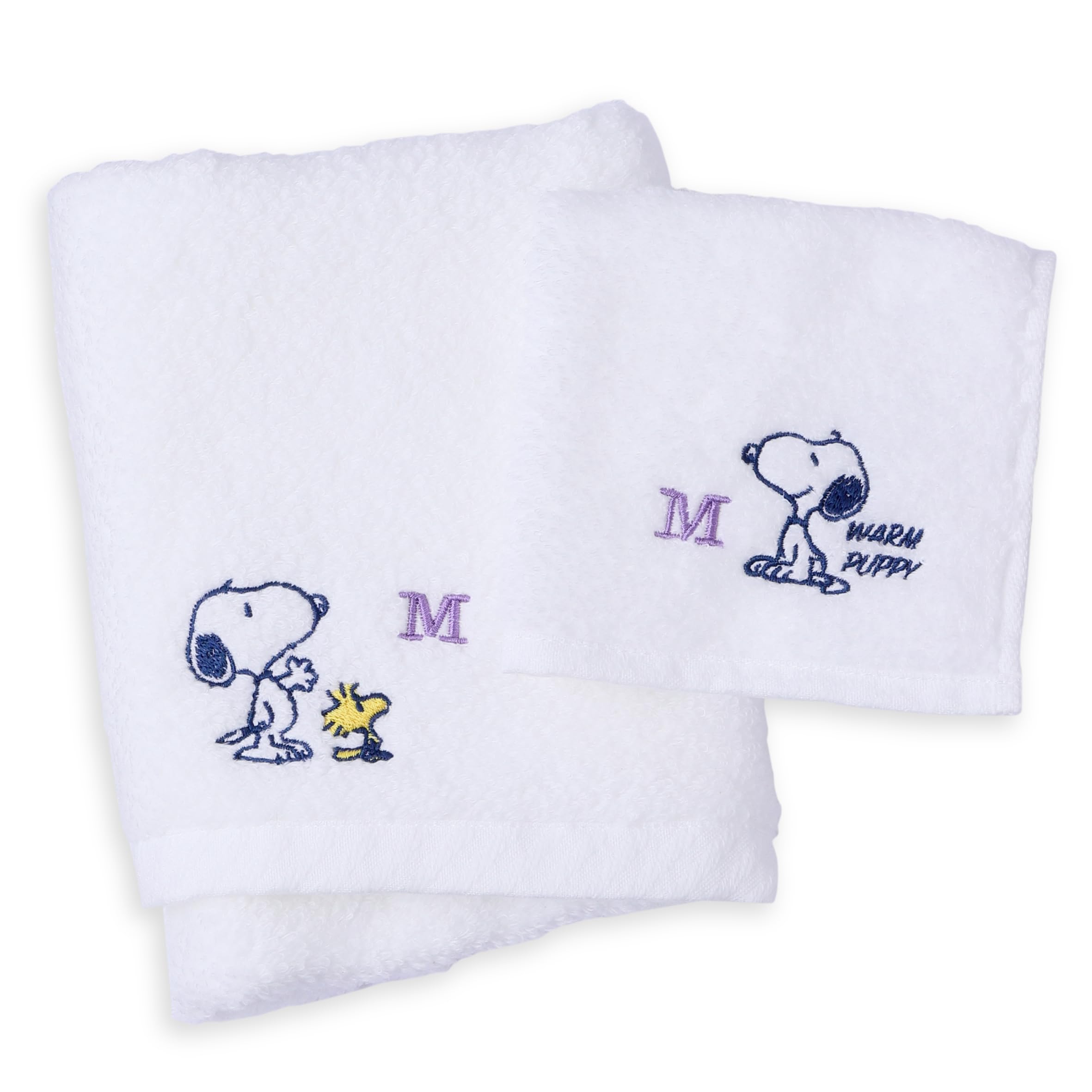 Nishikawa Snoopy Towel Set Towel Mini Towel Initial Soft and Fluffy with Lightweight and Made in TZ95166611 2-Piece (Face x1, x1) M, 100% Cotton,