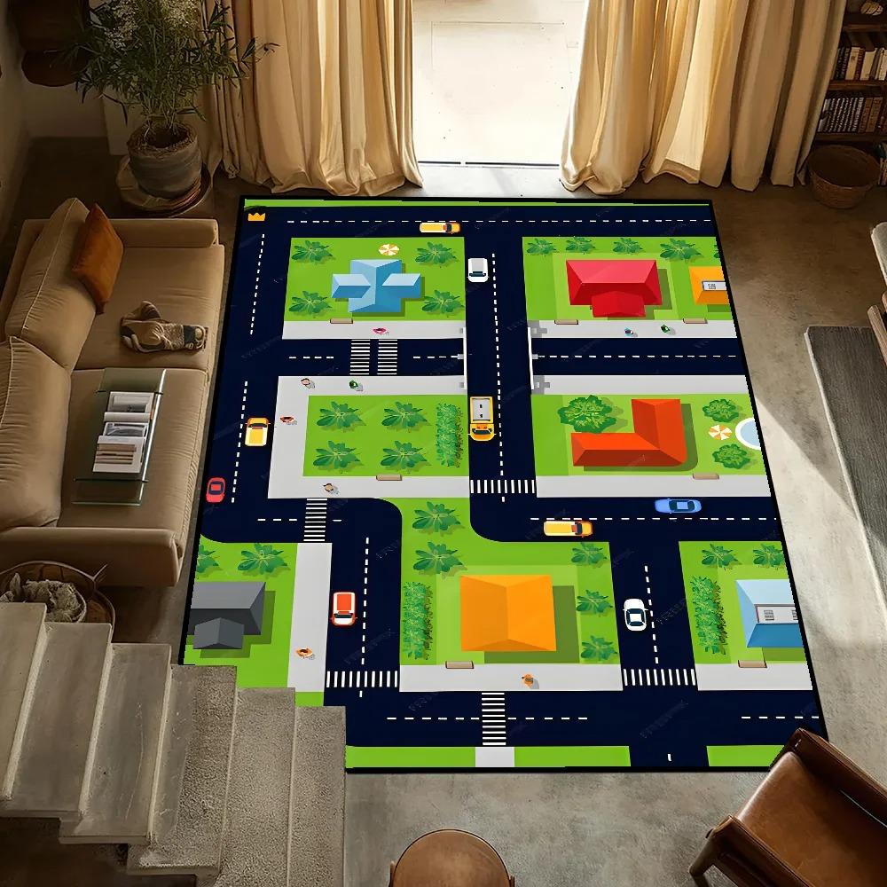 Spielteppich für Jungen und Mädchen Autobahn Stadtverkehr-Themen Kinderteppiche für Spielzeugautos Kinderteppiche für Spielzimmer Rutschfester Kinder-Spielteppich