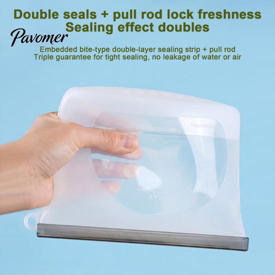 Kitchen Organization Bags with Label Area 2PCS Silicone Food Storage for Kitchen, Double Seal Closure Easy Clean Pantry Bags, Reusable Leakproof