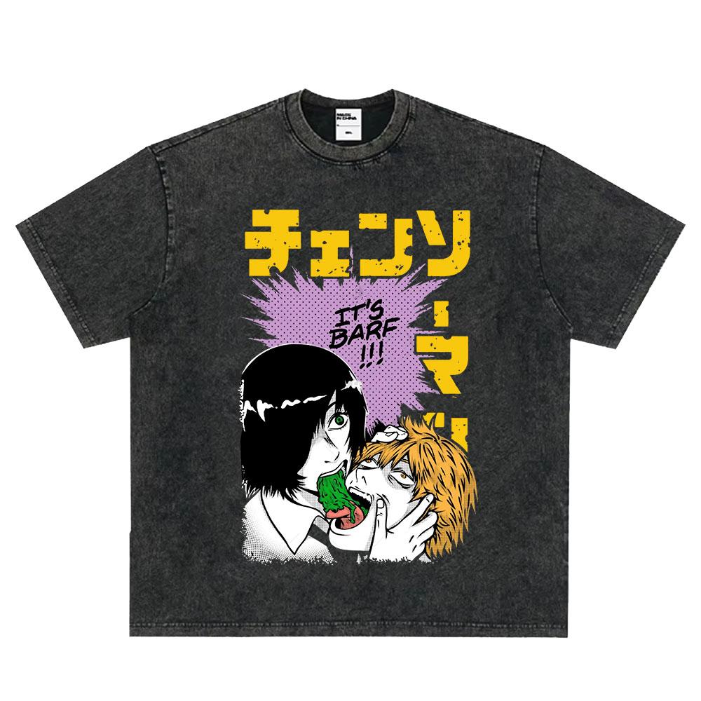 Japanese Anime Chainsaw Man Kobeni Metal Denji Tshirt Vintage Washed Manga Graphic T Shirts Unisex Couples Short Sleeve T Shirt