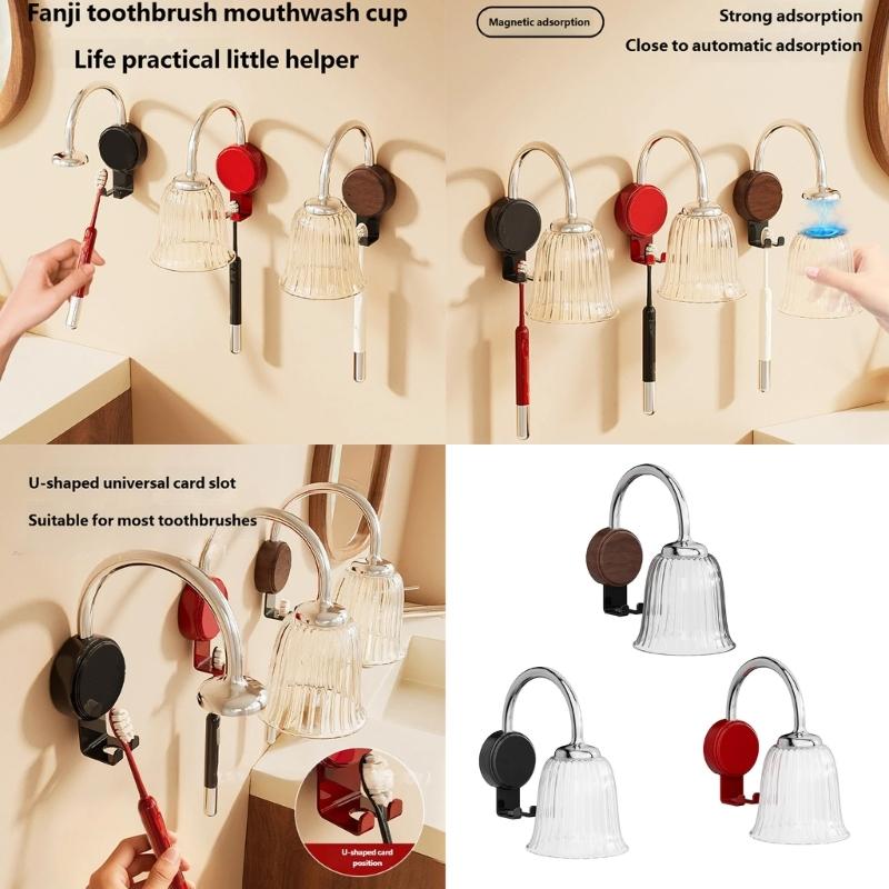 Retro Magnetic Toothbrush Cup Holder Wall Mount with Fast Drying for Clean Bathroom Counter Organization