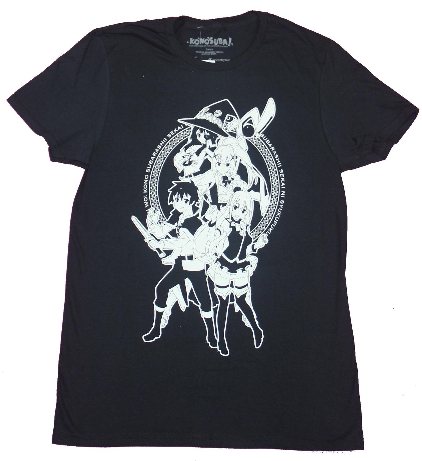 Konosuba Mens T-Shirt- 4 Black & White Circle Group Image M