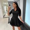 Dress Spring and Autumn Women's New Solid Color Waist Long Sleeve Lapel Skirt