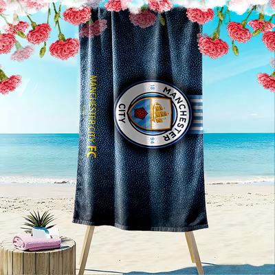 Giant Beach Towel with Manchester City FC Crest Design, Quick Dry Microfiber, Soft Absorbent, for Beach Pool Soccer Fan
