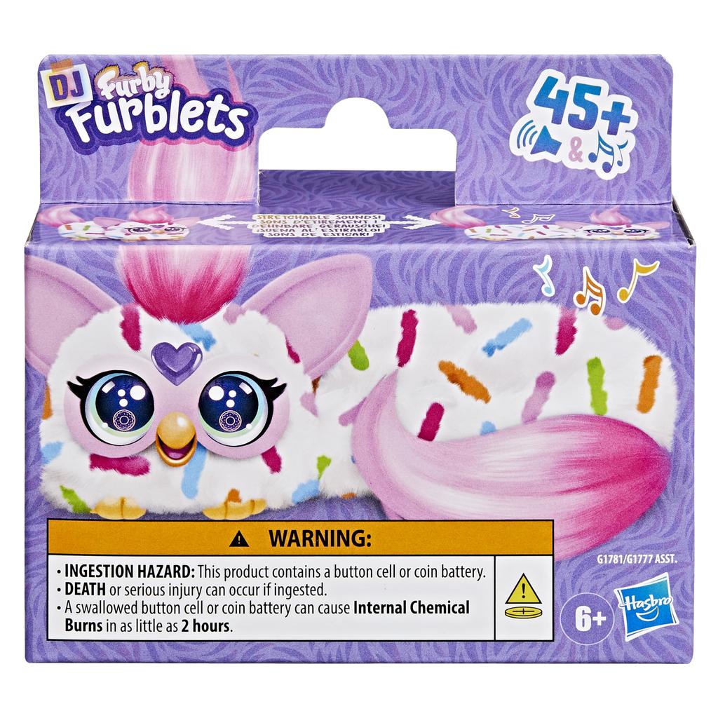 Hasbro Furby DJ Furblets Berry Cupcake Mini motorized plush toy with expandable sounds and for ages 6 and white and authentic product Friend,