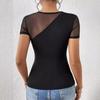 Spring and Summer Women's Sexy Solid Colour Short Sleeve Net Splicing Slim T-Shirt