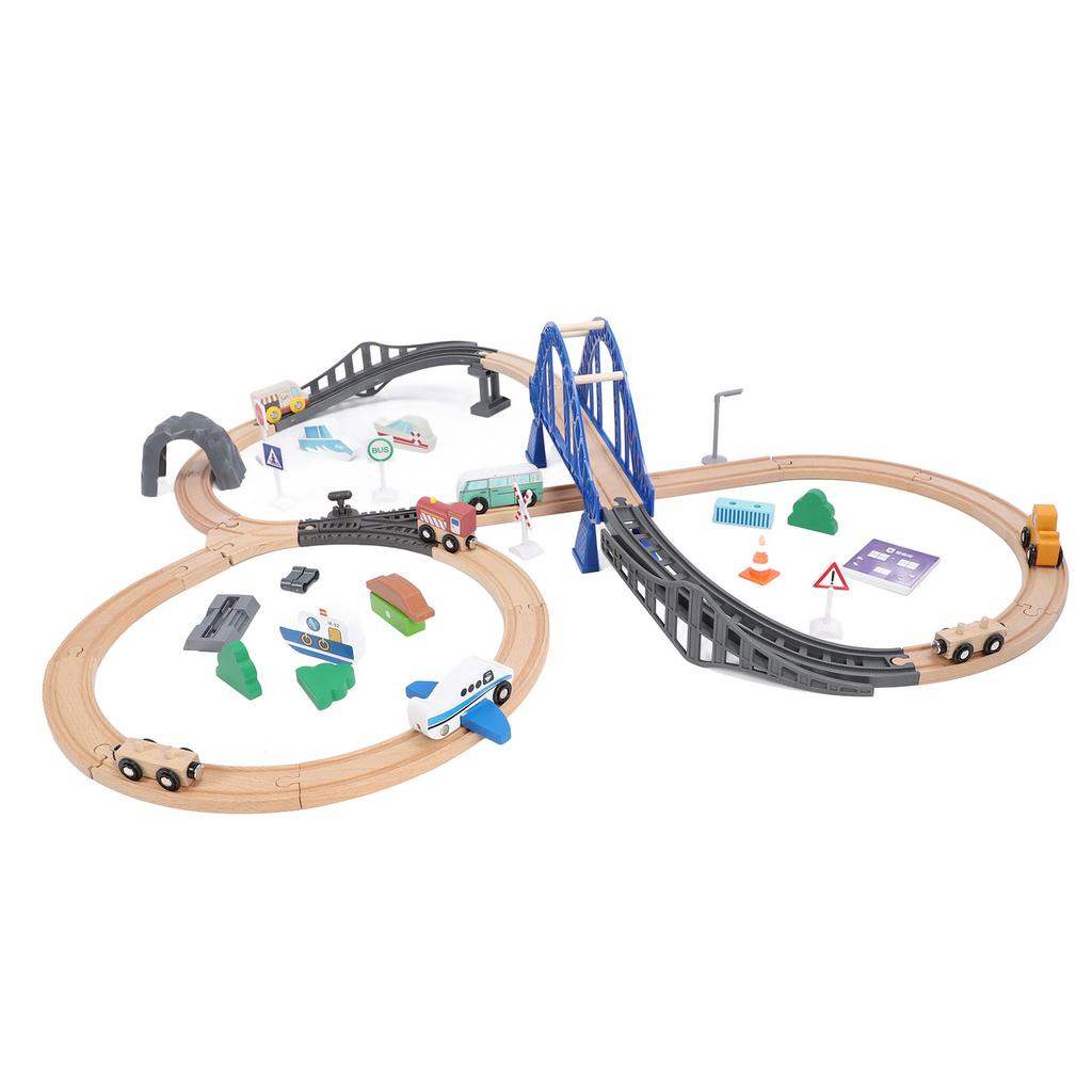 Holzeisenbahn-Set, batteriebetrieben, Montagesatz, Bauspielzeug, Simulationseisenbahn-Spielzeugmodell