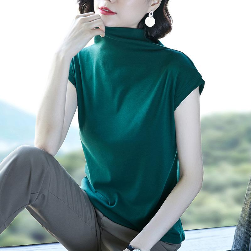

Summer 2025 Women s Trendy Loose Short-Sleeved Semi-High Neck T-Shirt S