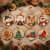 Holiday Party Hanging Decor 8Pcs Christmas Wooden Ornaments, Wood Slice with Santa, Retro Gift Wrap Embellishments Snowman, Gingerbread, Reindeer